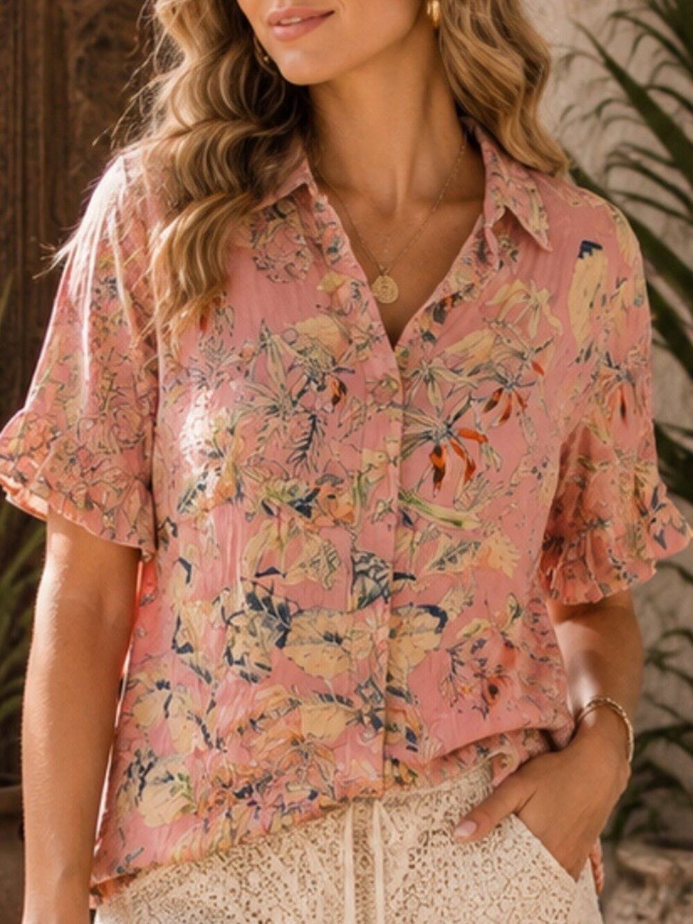 Sanctuary Women’s Pink Floral Button Front Rayon Blouse Top XS Boho Cottagecore